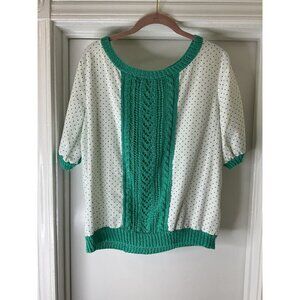 Unbranded Vintage Cotton and Crocheted Polka Dot Top 60s/70s L/XL